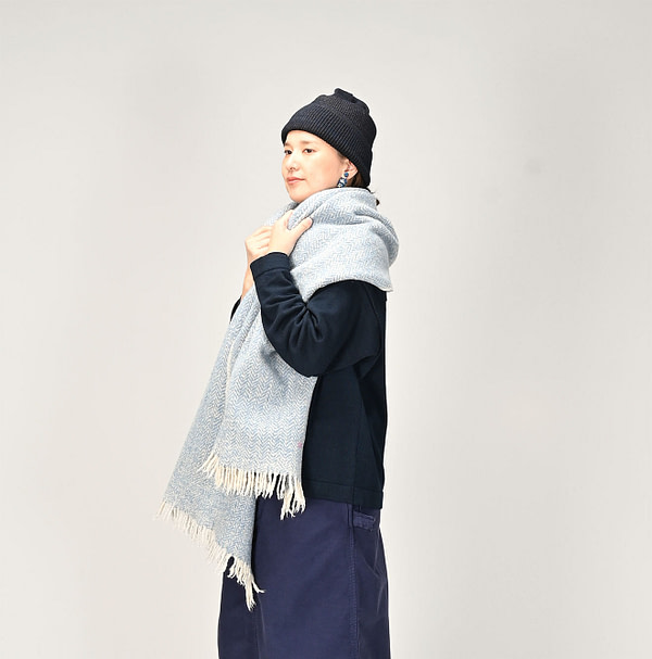 Indian Merino Cashmere Herringbone Stole Female Model
