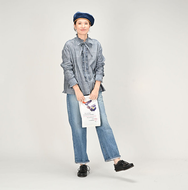 Ai Dungaree Indian Khadi Tuck Frill Boe Tie Blouse Female Model