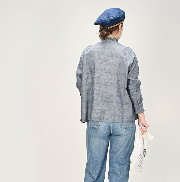 Ai Dungaree Indian Khadi Tuck Frill Boe Tie Blouse Female Model