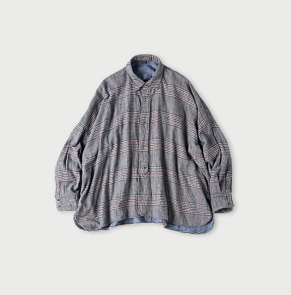 Double Woven Big Shirt Indigo Glen Check