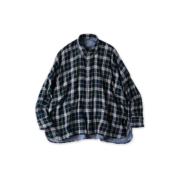 Double Woven Big Shirt Indigo Black Watch