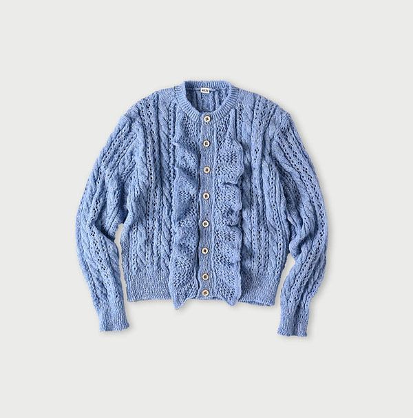 Shetland Cable Lace Frill Cardigan Saxe