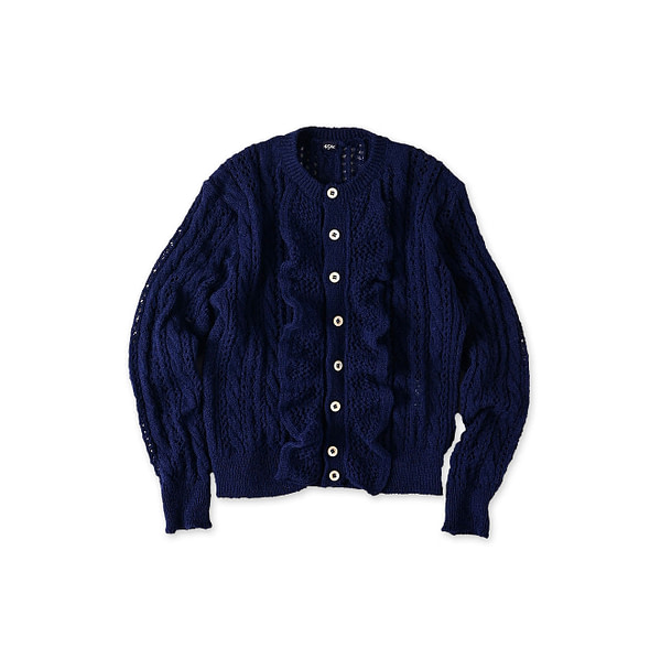 Shetland Cable Lace Frill Cardigan Navy