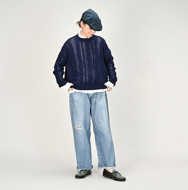 Shetland Cable Lace Sweater Female Model