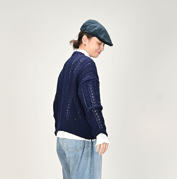 Shetland Cable Lace Sweater Female Model