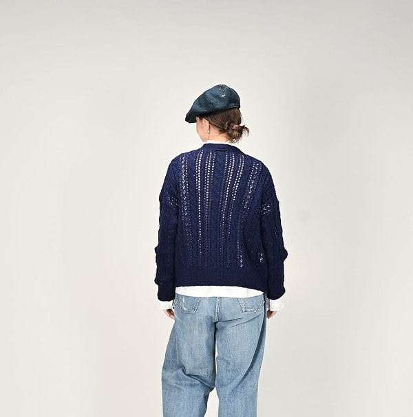 Shetland Cable Lace Sweater Female Model