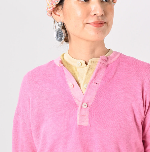 Plant Dyed Whole Super Gauze 908 Henley Detail