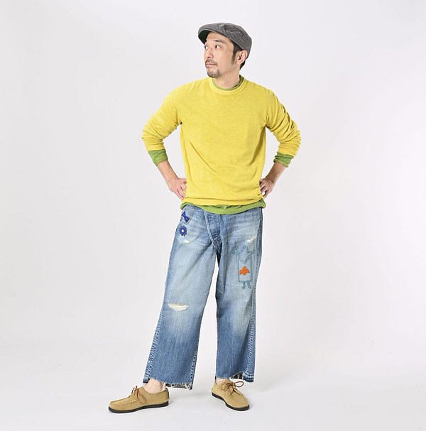 Plant Dyed Whole Super Gauze 908 Crew Male Model