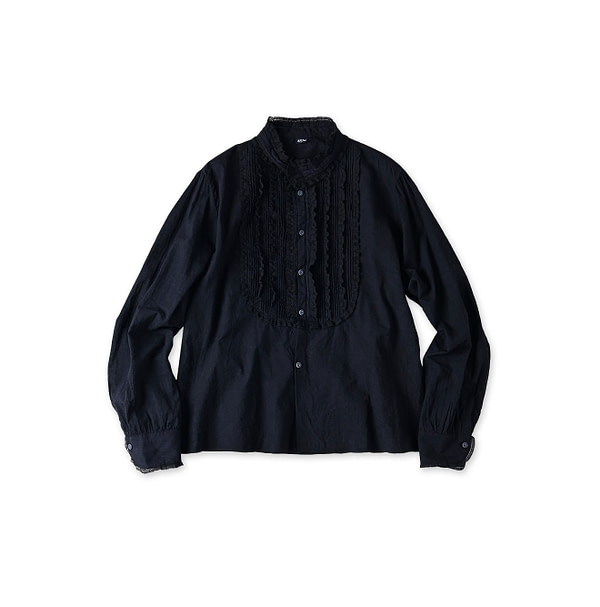 Indian Khadi Pintuck Lace Blouse Black