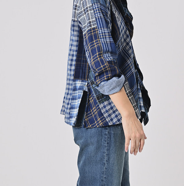 Indigo Indian Flannel Patchwork Frill Cache-Coeur Detail