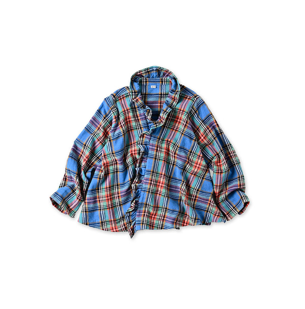 Indian Flannel Tartan Frill Cache-Coeur Blouse Turquoise