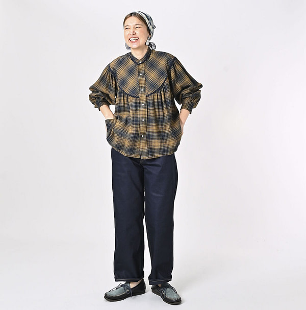 Indigo Zimbabwean Flannel Tambourine Blouse Female Model
