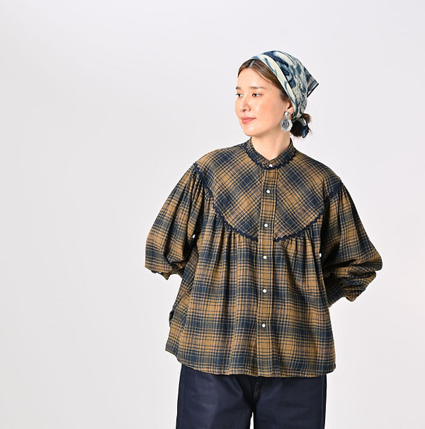 Indigo Zimbabwean Flannel Tambourine Blouse Female Model