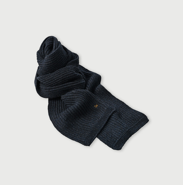 Cashmere Waffle Long Muffler Navy Top