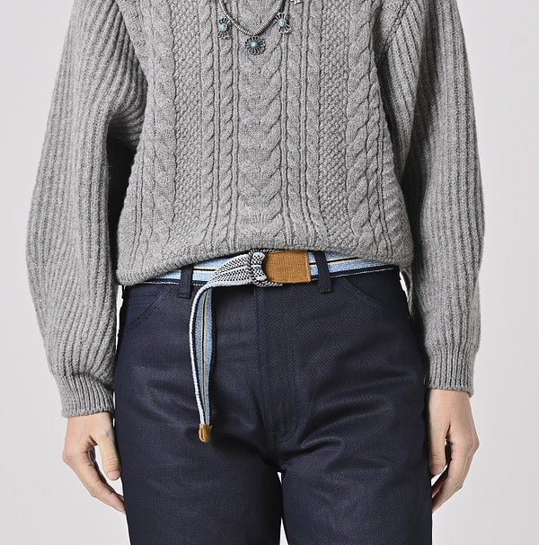 Indigo Regiment Knit Belt Female Model