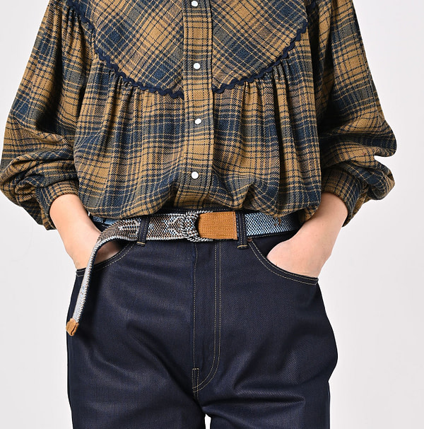 Indigo Native Knit Belt Female Model
