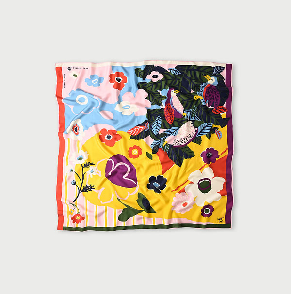 Silk Anemone Bird Furoshiki Yellow