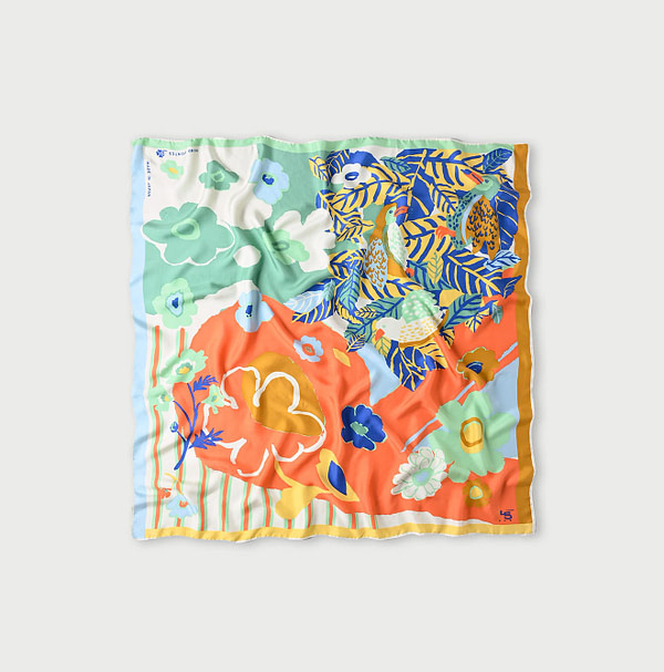 Silk Anemone Bird Furoshiki Orange