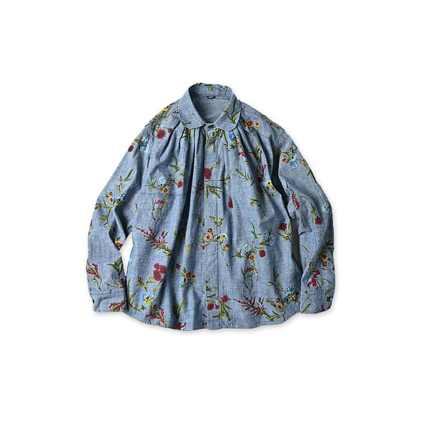 Indian Khadi Dungaree Next to Spring Print Ocean Tuck Blouse