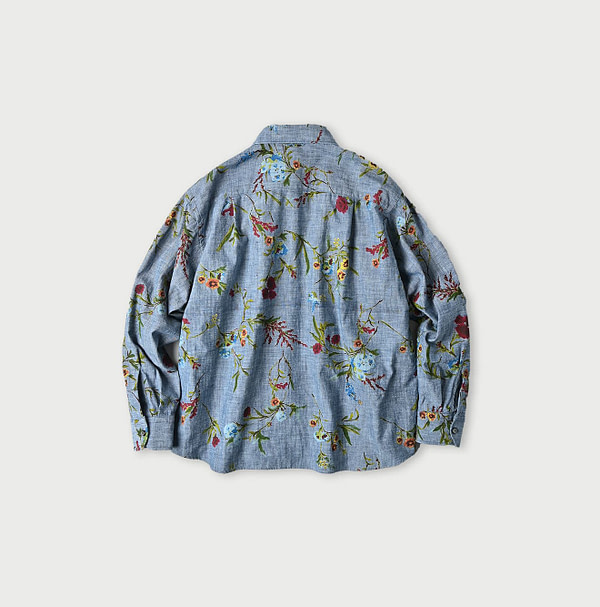 Indian Khadi Dungaree Next to Spring Print Ocean Tuck Blouse Back