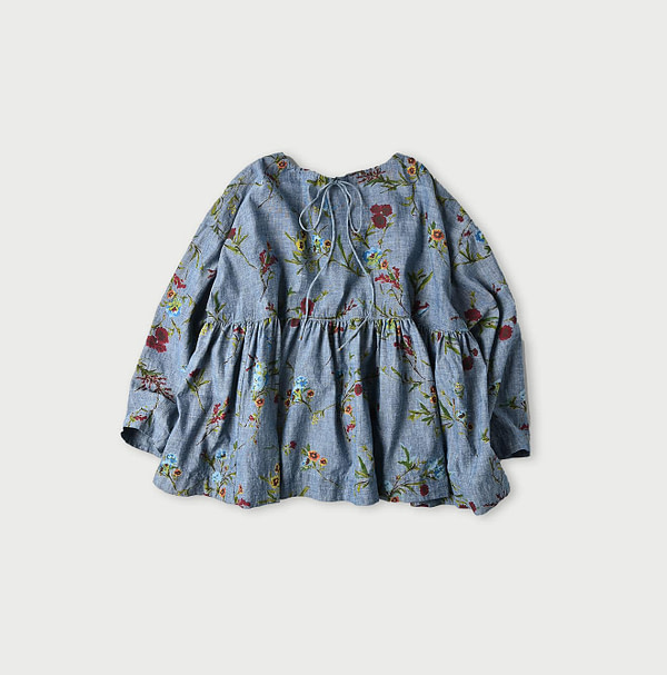 Indian Khadi Dungaree Next to Spring Print Gathered Blouse Back