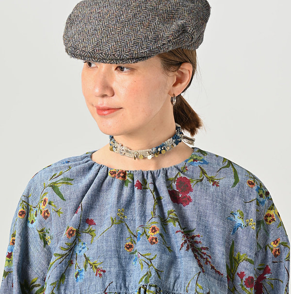 Indian Khadi Dungaree Next to Spring Print Gathered Blouse Detail