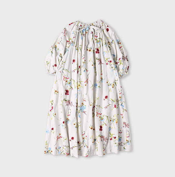 Indian Khadi Next to Spring Print Gathered Dress Back