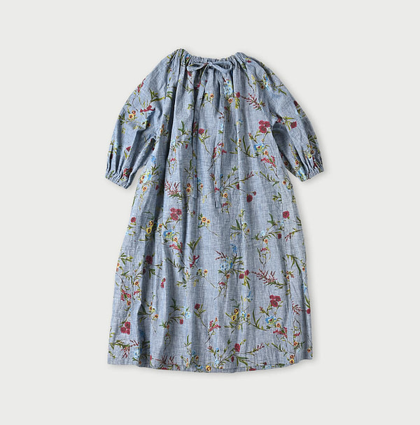 Indian Khadi Dungaree Next to Spring Print Gathered Dress Back
