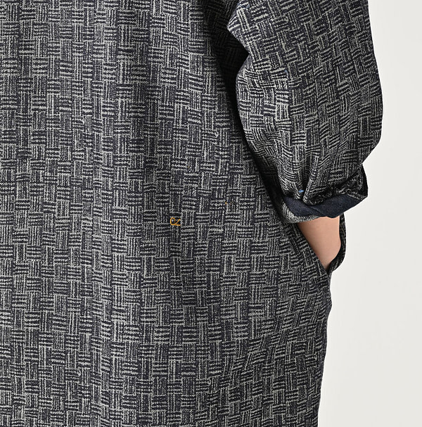 Indigo Basket Pattern Jacquard Dress Detail