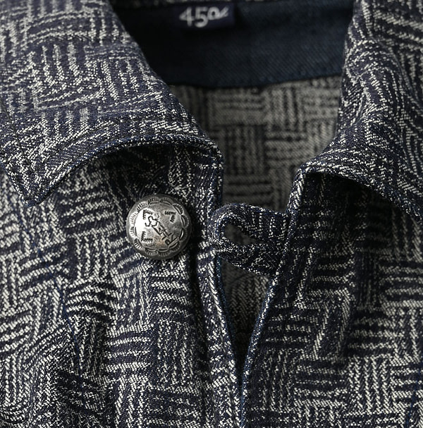 Indigo Basket Pattern Jacquard Dress Detail