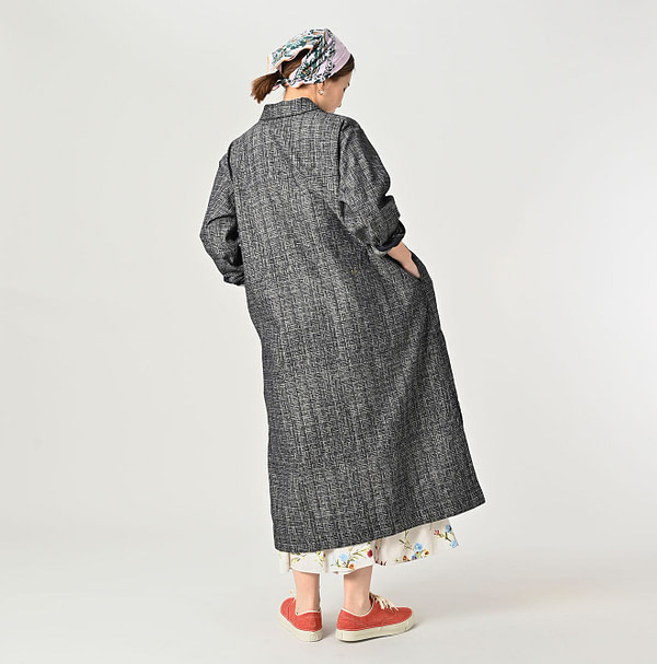 Indigo Basket Pattern Jacquard Dress Female Model