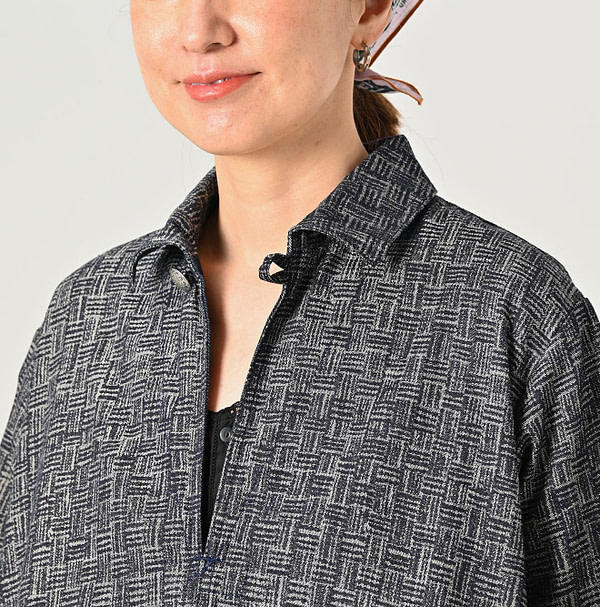 Indigo Basket Pattern Jacquard Dress Detail