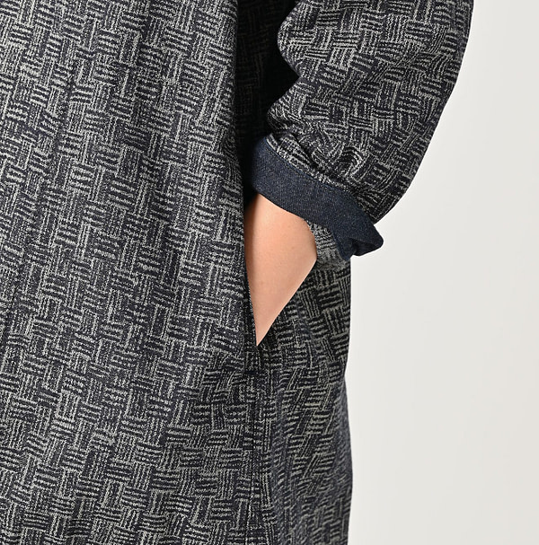 Indigo Basket Pattern Jacquard Dress Detail