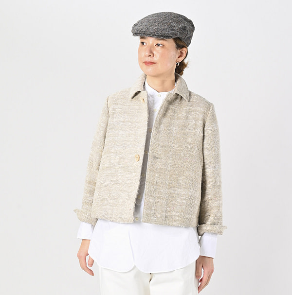 Indian Linen Silk Tweed Square Jacket Female Model