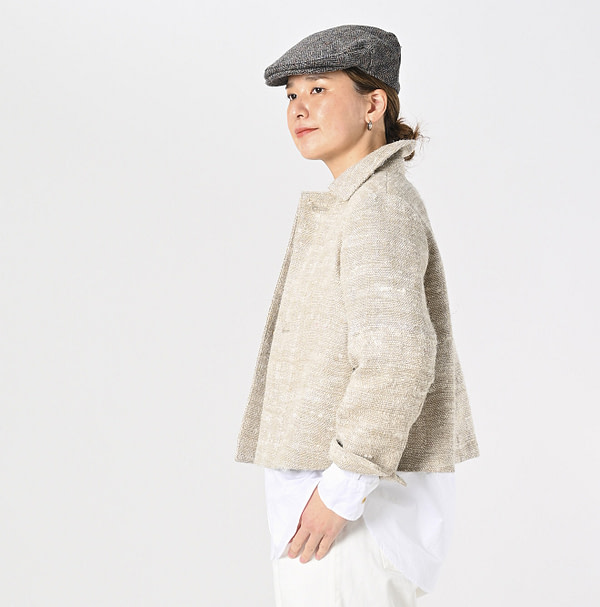 Indian Linen Silk Tweed Square Jacket Female Model