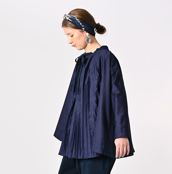 Indigo Chestnut Satin Smock Blouse Female Model