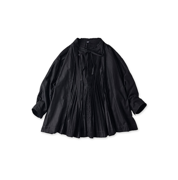 Chestnut Satin Pleats Smock Blouse Black