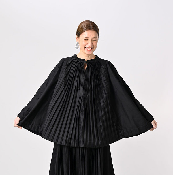 Chestnut Satin Pleats Smock Blouse Female Model