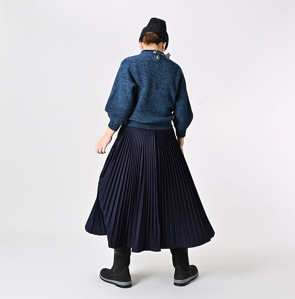 Indigo Chestnut Satin Pleats Female Model