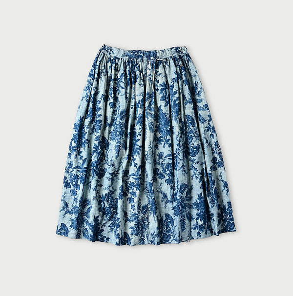 Indigo Hira Lapis Print Skirt Indigo Discharge Print Back