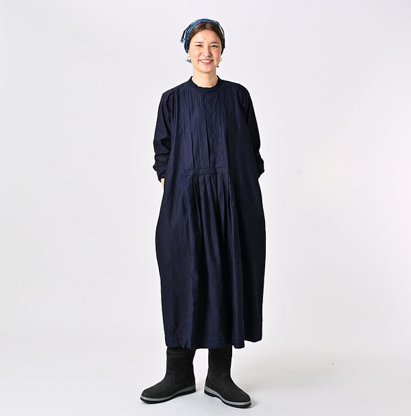 Indigo Chestnut Satin Tuck Dress Female Model