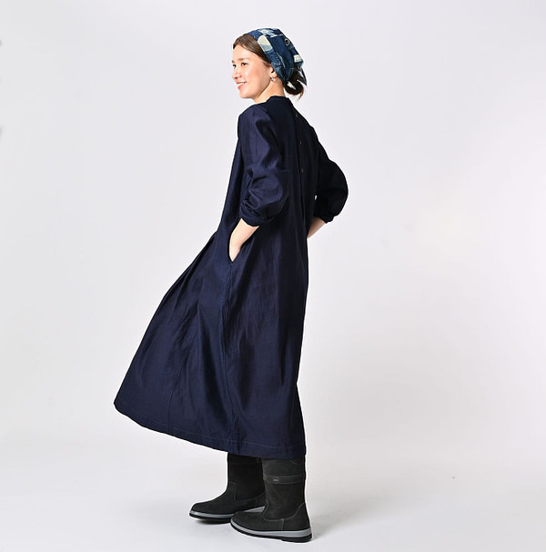 Indigo Chestnut Satin Tuck Dress Female Model