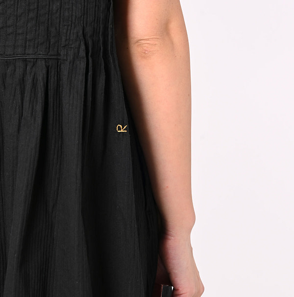 Dobby Stripe Tuck Flare Dress Detail
