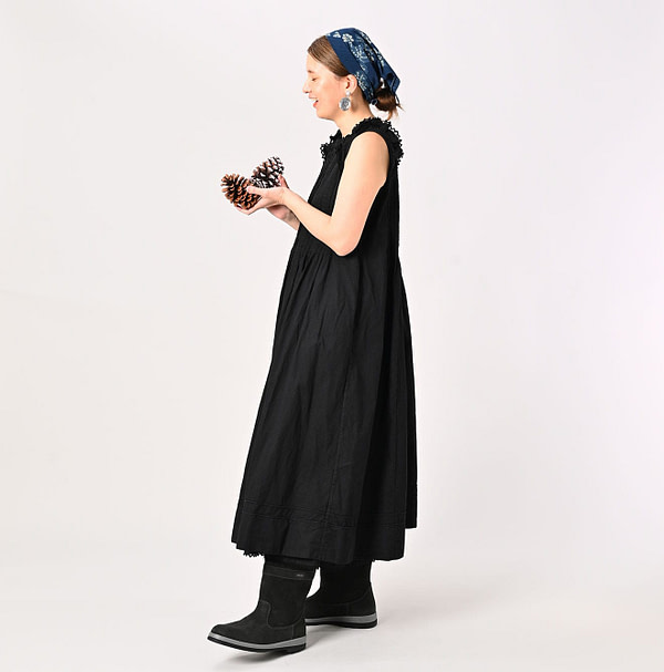 Dobby Stripe Tuck Flare Dress Female Model