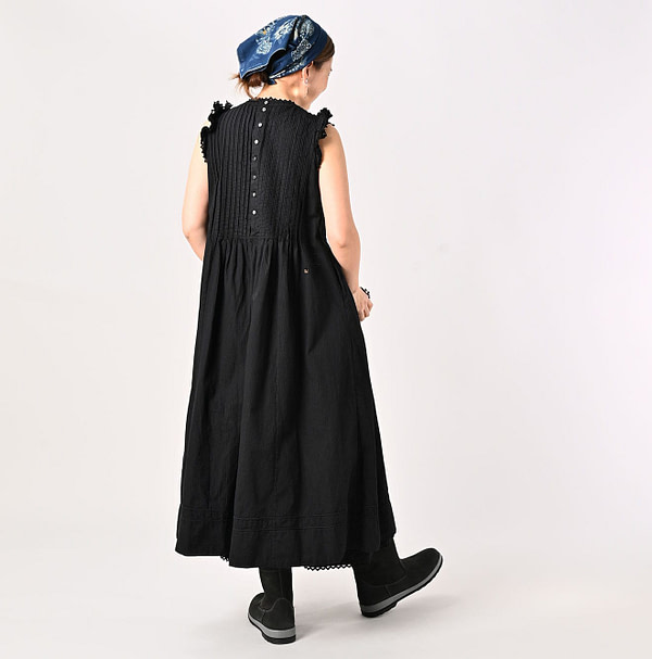 Dobby Stripe Tuck Flare Dress Female Model