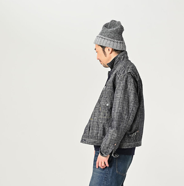 Dash Indigo 908 Basket Pattern Jacquard Thin Denim Jacket Male Model