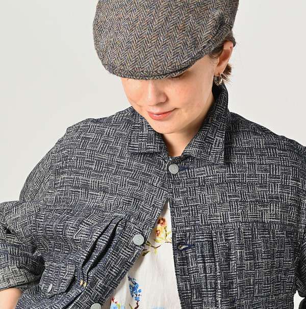 Dash Indigo 908 Basket Pattern Jacquard Thin Denim Jacket Detail