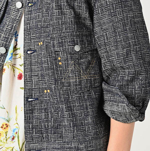 Dash Indigo 908 Basket Pattern Jacquard Thin Denim Jacket Detail