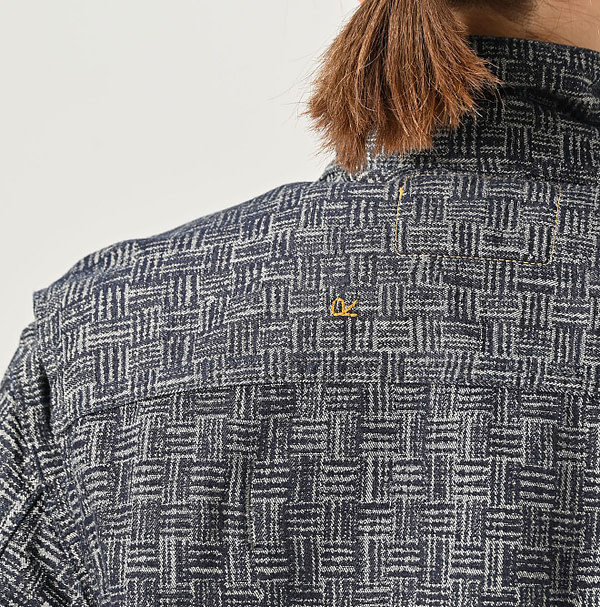 Dash Indigo 908 Basket Pattern Jacquard Thin Denim Jacket Detail