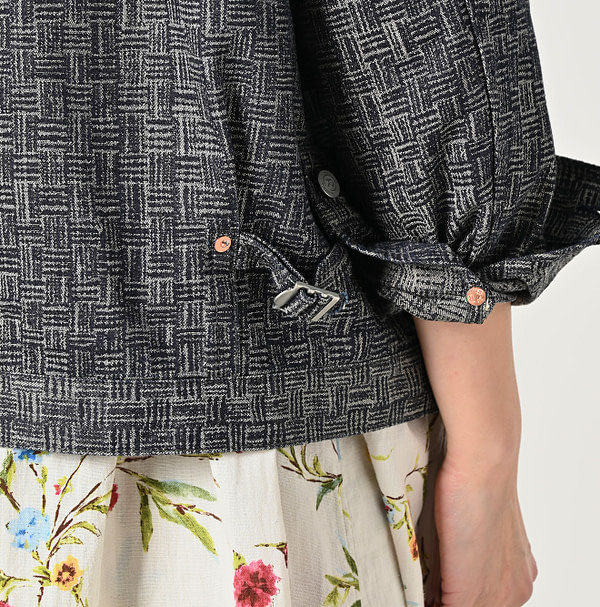 Dash Indigo 908 Basket Pattern Jacquard Thin Denim Jacket Detail